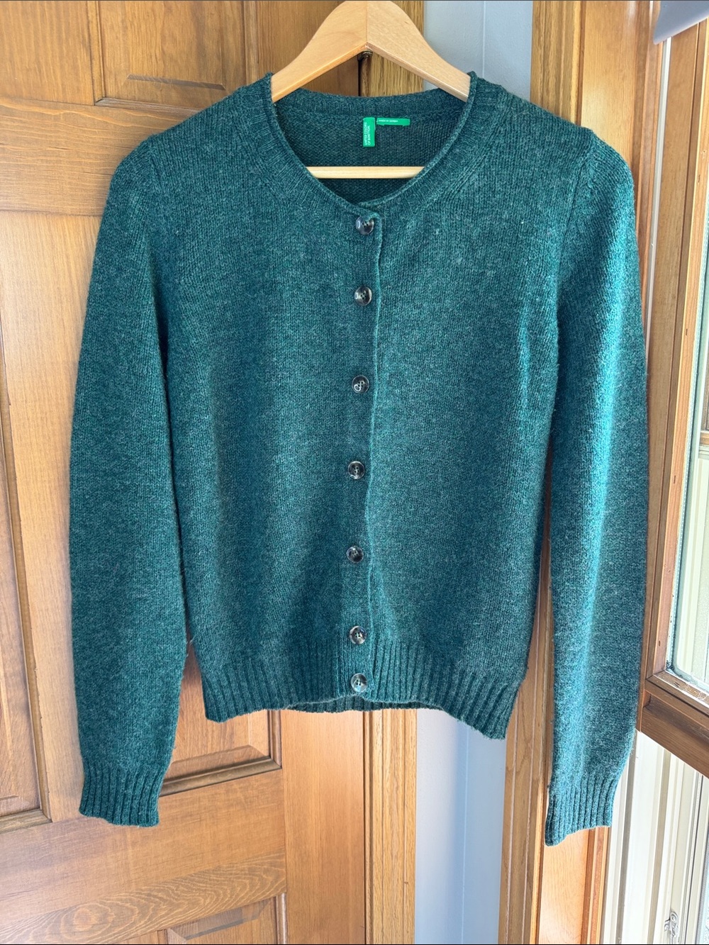 United Colors of Benetton Wool Blend Crewneck Cardigan Sweater Green Size L
